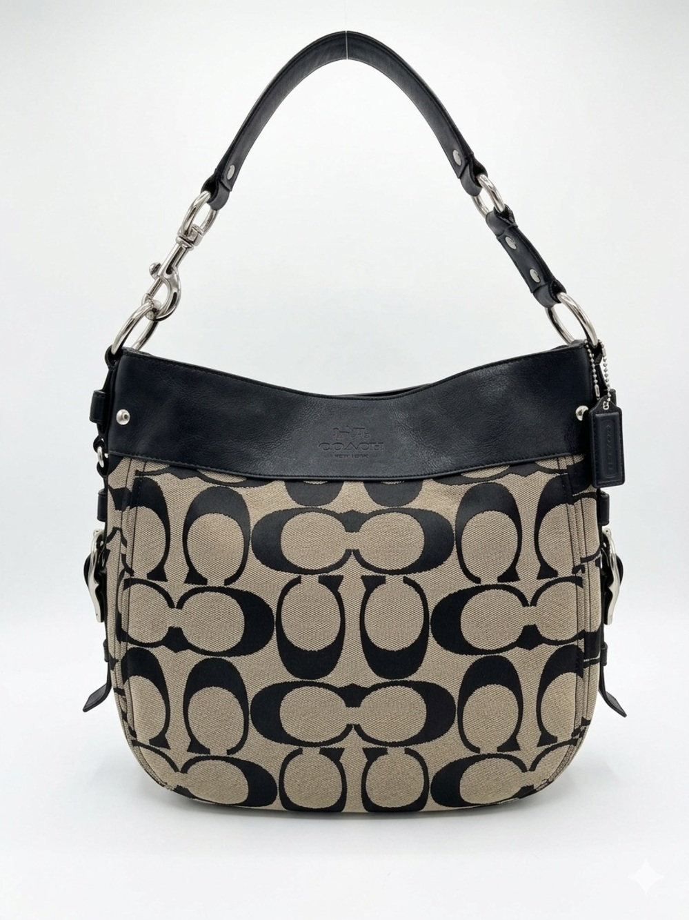 Coach Zoe Signature Canvas Hobo Bag in Black/Tan Y2K 2008